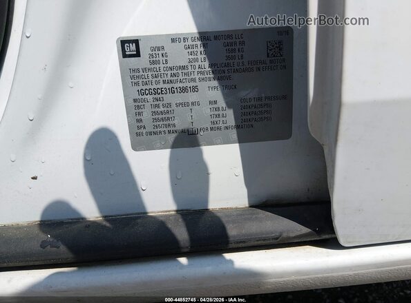 1GCGSCE31G1386185 2016 CHEVROLET COLORADO White Вид підкапотного простору