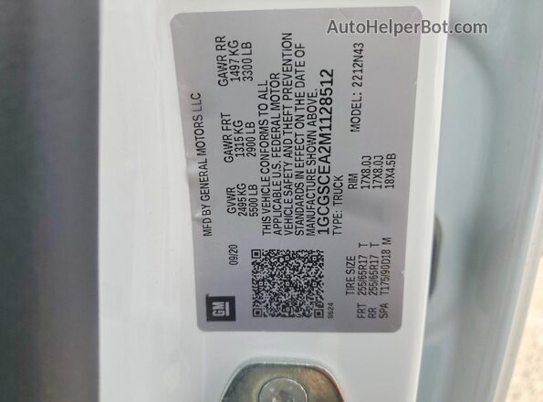 1GCGSCEA2M1128512 2021 CHEVROLET COLORADO Белый Вид наклейки с VIN-кодом