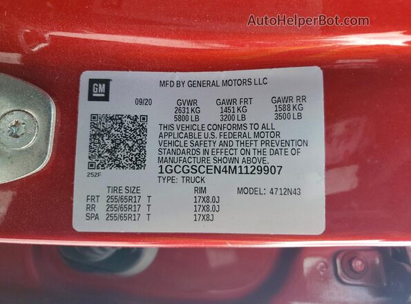 1GCGSCEN4M1129907 2021 CHEVROLET COLORADO Red Вид підкапотного простору