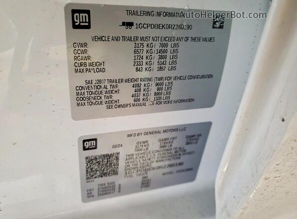 1GCPDBEK0RZ260190 2024 CHEVROLET SILVERADO White VIN sticker view