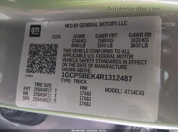 1GCPSBEK4R1312487 2024 CHEVROLET COLORADO Gray Շարժիչի բաժամունքի տեսք