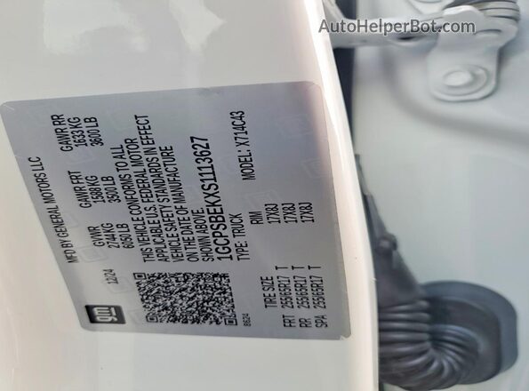 1GCPSBEKXS1113627 2025 CHEVROLET COLORADO White Widok naklejki z numerem VIN