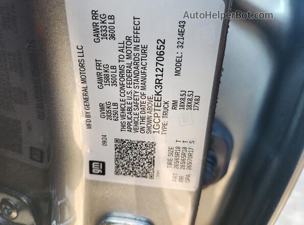 1GCPTEEK3R1270652 2024 CHEVROLET COLORADO Silver Vista de la etiqueta del VIN