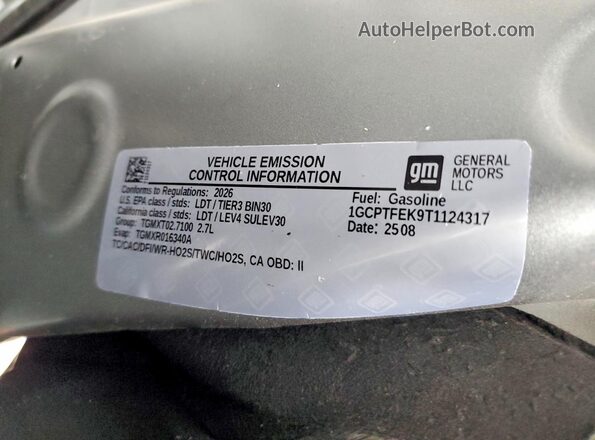 1GCPTFEK9T1124317 2026 CHEVROLET COLORADO Silver Widok naklejki z numerem VIN