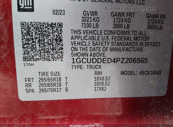1GCUDDED4PZ206565 2023 CHEVROLET SILVERADO Red ძრავის განყოფილების ხედი