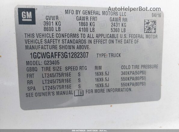 1GCWGAFF3G1282307 2016 CHEVROLET EXPRESS Белый Вид подкапотного пространства