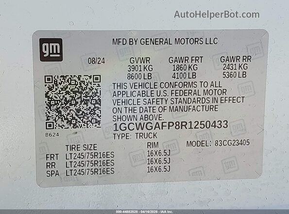 1GCWGAFP8R1250433 2024 CHEVROLET EXPRESS White Widok komory silnika