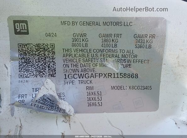 1GCWGAFPXR1158868 2024 CHEVROLET EXPRESS White Vista del compartimento del motor