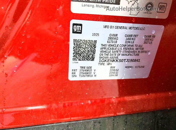1GKENKKS0TJ190841 2026 GMC ACADIA Красный Панорамный вид салона 360°