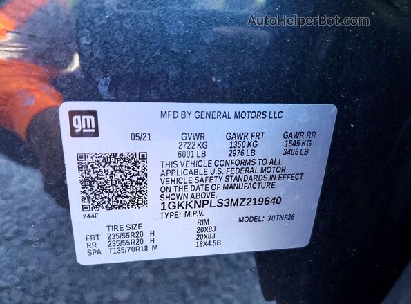 1GKKNPLS3MZ219640 2021 GMC ACADIA Gray 