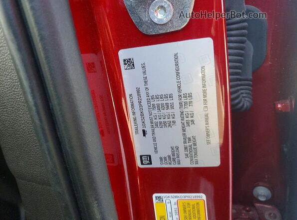 1GKS2BKD3PR218992 2023 GMC YUKON Темно-бордовый Вид наклейки с VIN-кодом