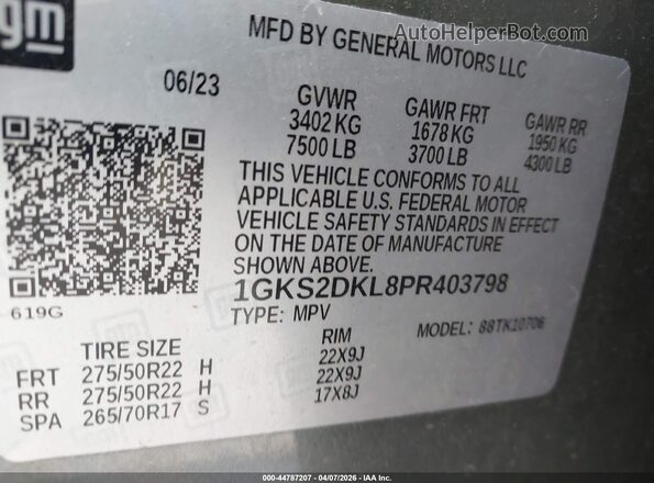 1GKS2DKL8PR403798 2023 GMC YUKON Green Vista del compartimento del motor