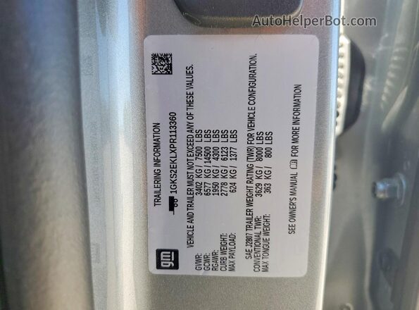 1GKS2EKLXPR113360 2023 GMC YUKON Silver VIN კოდის სტიკერის ხედი