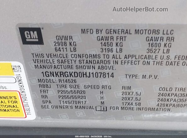 1GNKRGKD0HJ107814 2017 CHEVROLET TRAVERSE Silver Շարժիչի բաժամունքի տեսք