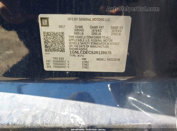 1GNLCDEC5JR139575 2018 CHEVROLET TAHOE Blue Շարժիչի բաժամունքի տեսք