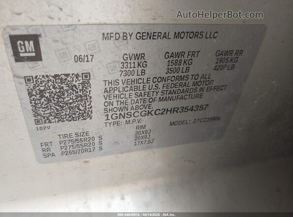 1GNSCGKC2HR354357 2017 CHEVROLET SUBURBAN Tan 