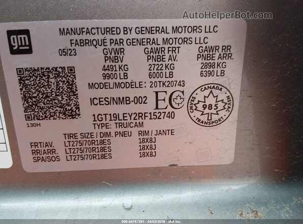 1GT19LEY2RF152740 2024 GMC SIERRA Gray 