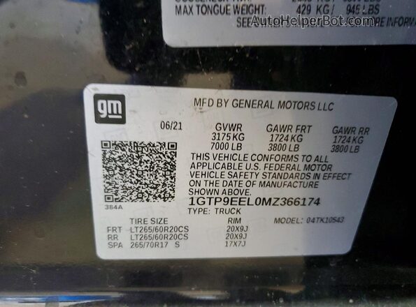 1GTP9EEL0MZ366174 2021 GMC SIERRA Black Engine compartment view