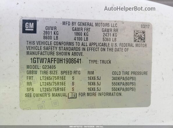 1GTW7AFF0H1908641 2017 GMC SAVANA 2500 White Շարժիչի բաժամունքի տեսք