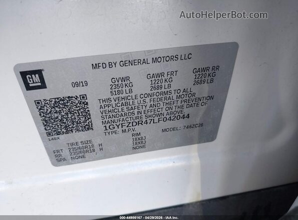1GYFZDR47LF042044 2020 CADILLAC XT4 Белый Вид подкапотного пространства