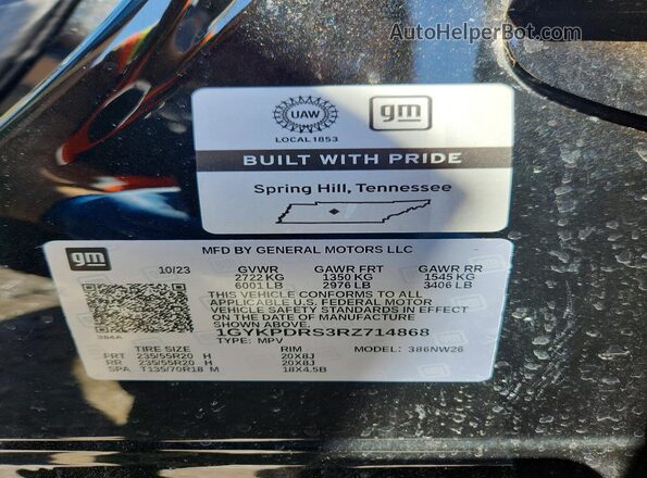 1GYKPDRS3RZ714868 2024 CADILLAC OTHER Black Вид наклейки з VIN-кодом