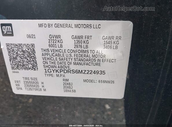1GYKPDRS6MZ224935 2021 CADILLAC OTHER Black Engine compartment view