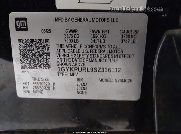 1GYKPURL9SZ316112 2025 CADILLAC OTHER Black Вид підкапотного простору