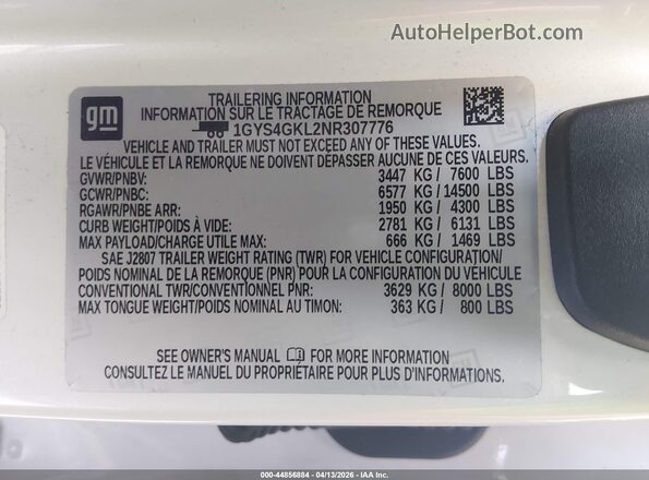 1GYS4GKL2NR307776 2022 CADILLAC ESCALADE White Вид підкапотного простору