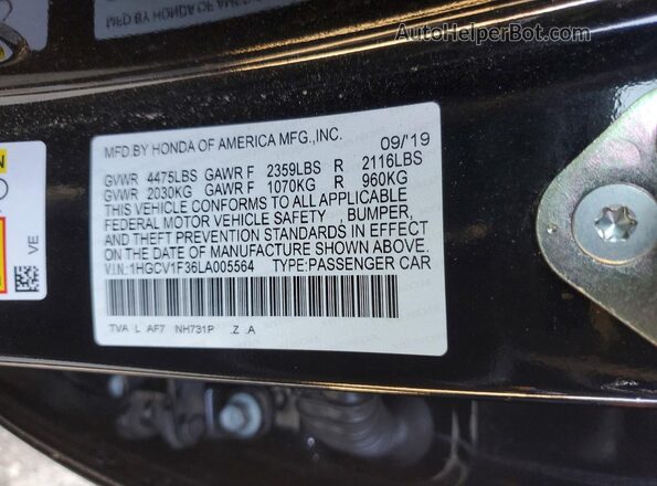1HGCV1F36LA005564 2020 HONDA ACCORD Black Widok komory silnika