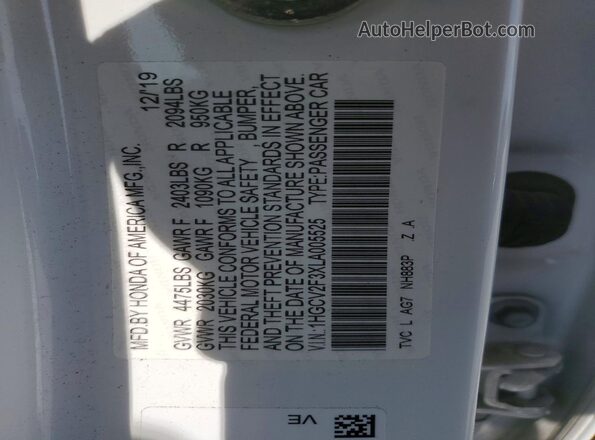 1HGCV2F3XLA005525 2020 HONDA ACCORD Белый Вид подкапотного пространства