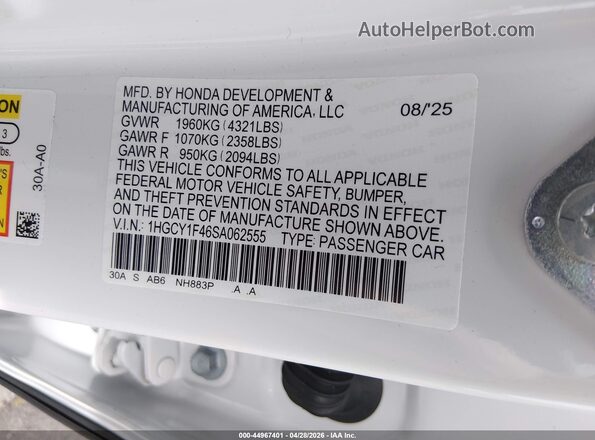 1HGCY1F46SA062555 2025 HONDA ACCORD White Engine compartment view