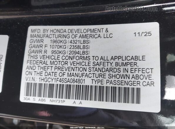 1HGCY1F46SA084801 2025 HONDA ACCORD Black Vista del compartimento del motor