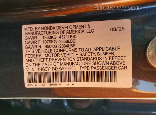 1HGCY1F4XSA062865 2025 HONDA ACCORD Gray Widok komory silnika