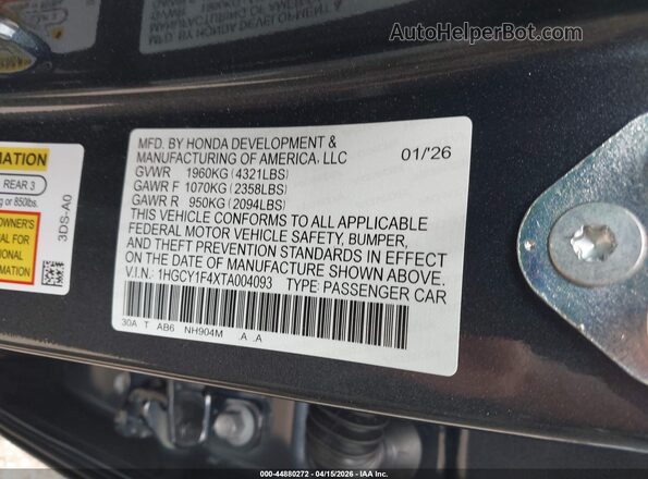 1HGCY1F4XTA004093 2026 HONDA ACCORD Blue Вид підкапотного простору
