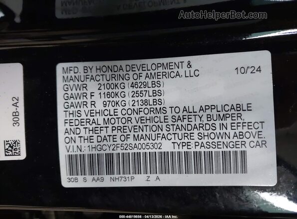 1HGCY2F52SA005302 2025 HONDA ACCORD Black Vista del compartimento del motor