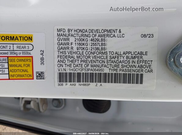 1HGCY2F53PA064950 2023 HONDA ACCORD HYBRID Белый 