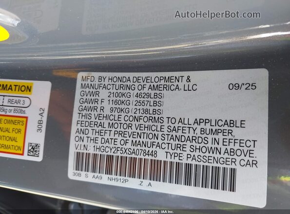 1HGCY2F5XSA078448 2025 HONDA ACCORD Серый Вид подкапотного пространства
