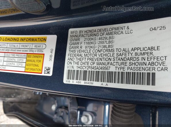 1HGCY2F64SA049567 2025 HONDA ACCORD HYBRID Blue 