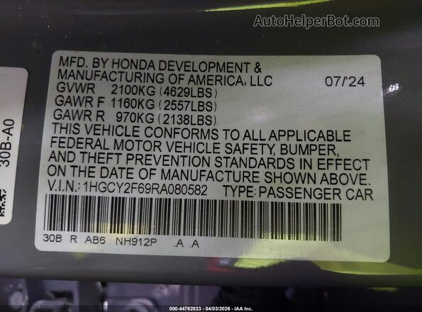 1HGCY2F69RA080582 2024 HONDA ACCORD Gray Вид підкапотного простору