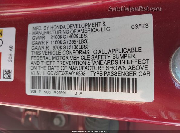 1HGCY2F6XPA018282 2023 HONDA ACCORD Beige Engine compartment view