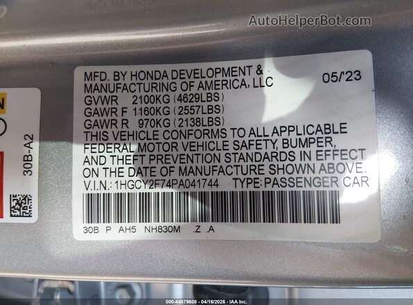 1HGCY2F74PA041744 2023 HONDA ACCORD Gray Շարժիչի բաժամունքի տեսք