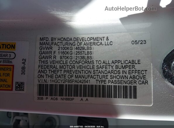 1HGCY2F85PA042541 2023 HONDA ACCORD White Engine compartment view