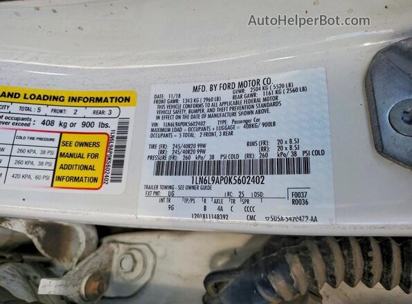 1LN6L9AP0K5602402 2019 LINCOLN CONTINENTA Белый Вид подкапотного пространства