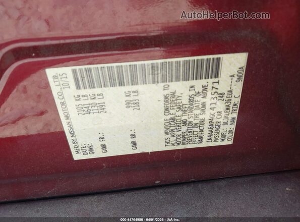 1N4AA6AP4GC413571 2016 NISSAN MAXIMA Burgundy Вид підкапотного простору