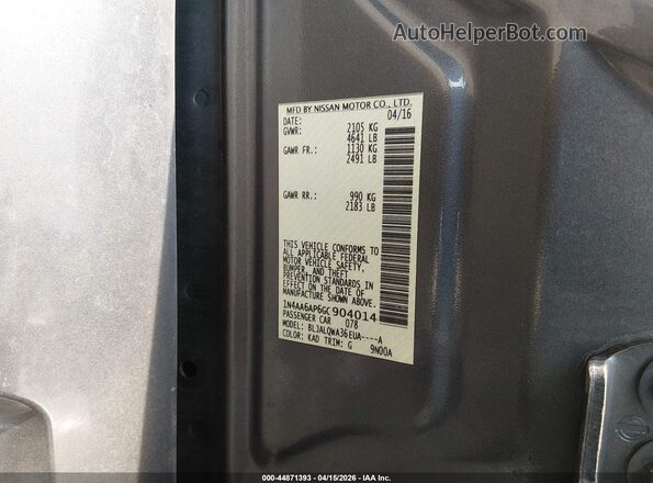 1N4AA6AP6GC904014 2016 NISSAN MAXIMA Gray Engine compartment view
