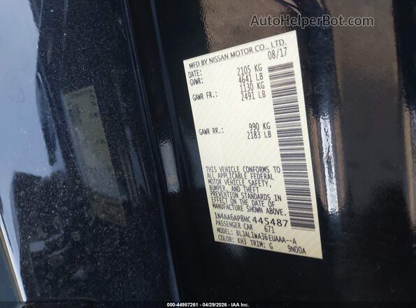 1N4AA6AP8HC445487 2017 NISSAN MAXIMA Black Вид підкапотного простору