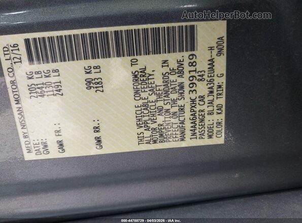1N4AA6APXHC399189 2017 NISSAN MAXIMA Gray Engine compartment view