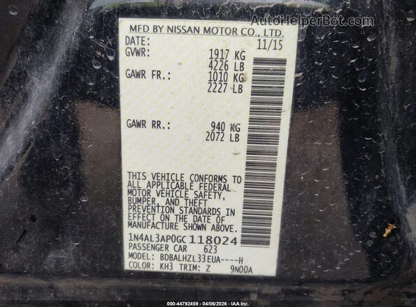 1N4AL3AP0GC118024 2016 NISSAN ALTIMA Black Вид підкапотного простору