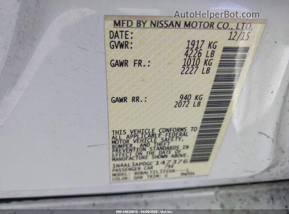 1N4AL3AP0GC147376 2016 NISSAN ALTIMA Белый 