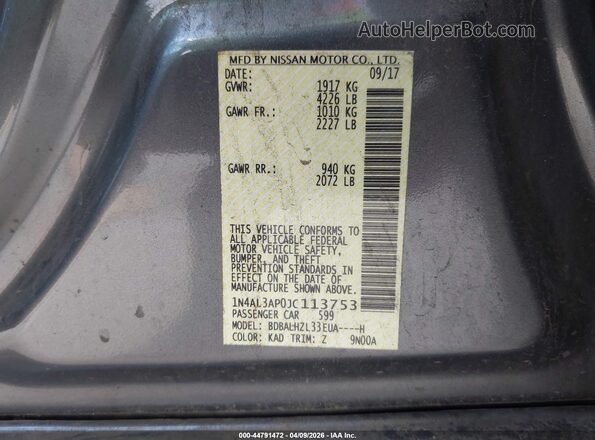 1N4AL3AP0JC113753 2018 NISSAN ALTIMA Gray Շարժիչի բաժամունքի տեսք